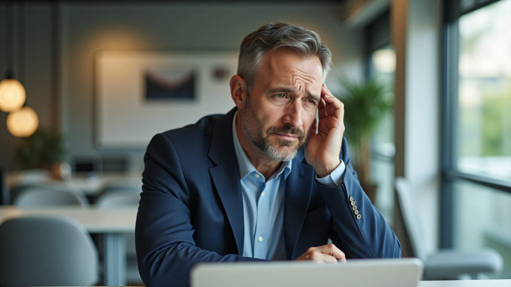 Homem com zumbido no ouvido (tinnitus).