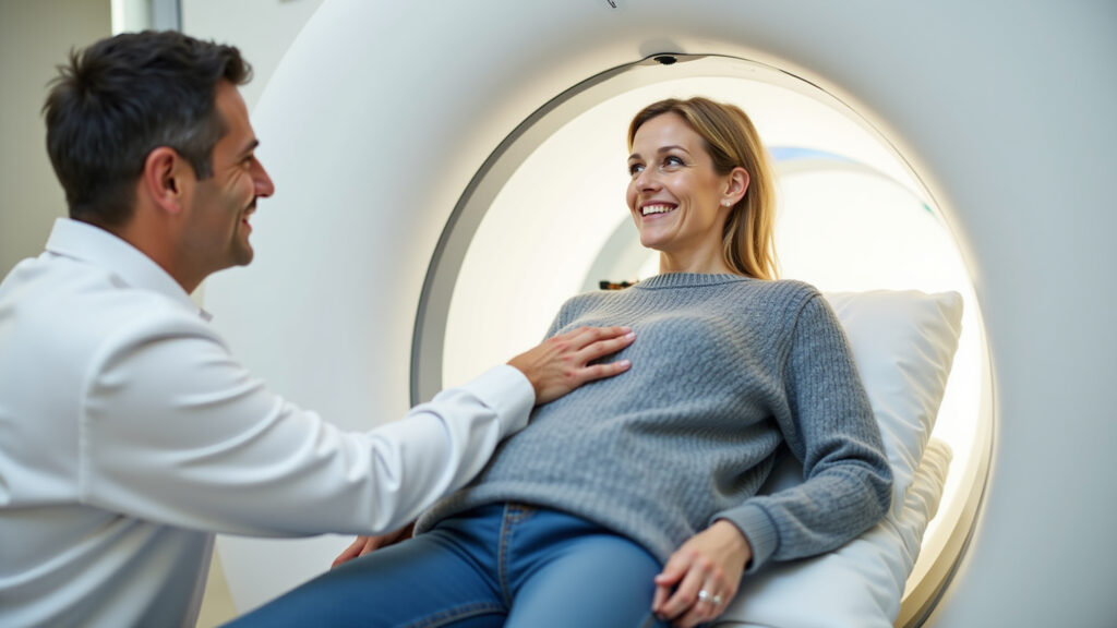 Paciente recebendo radioterapia estereotáxica ablativa (SBRT).