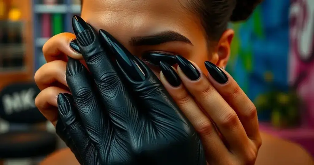decoração em unhas pretas