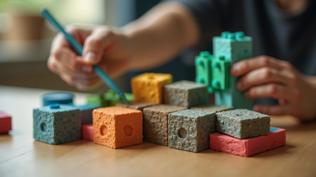 Minecraft cardboard blocks, DIY decoration, crafting, painting, earth, stone, wood colors, Blocos de Minecraft feitos de papelão para decoração.