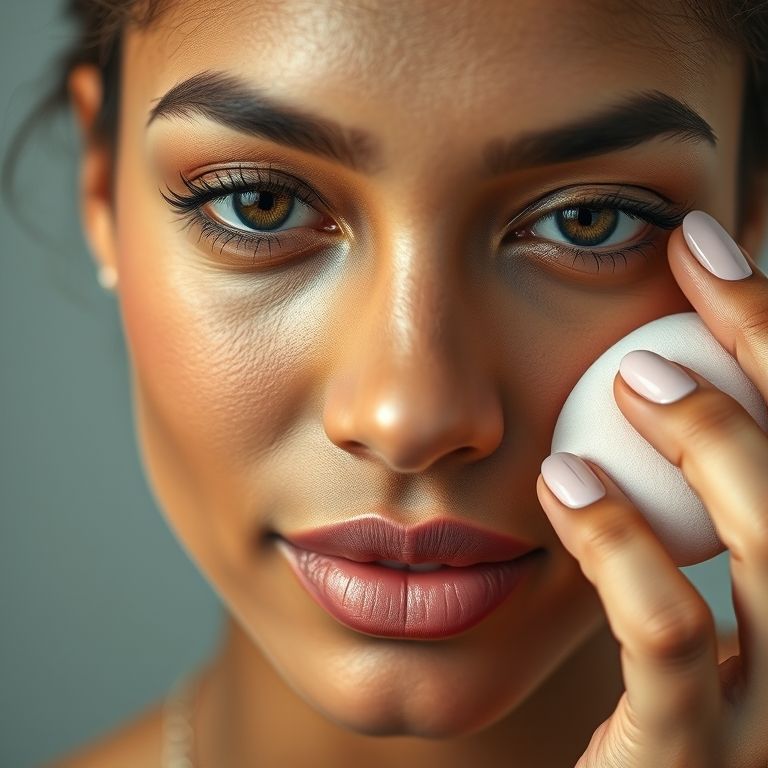 Aplicação de base e corretivo para maquiagem natural.