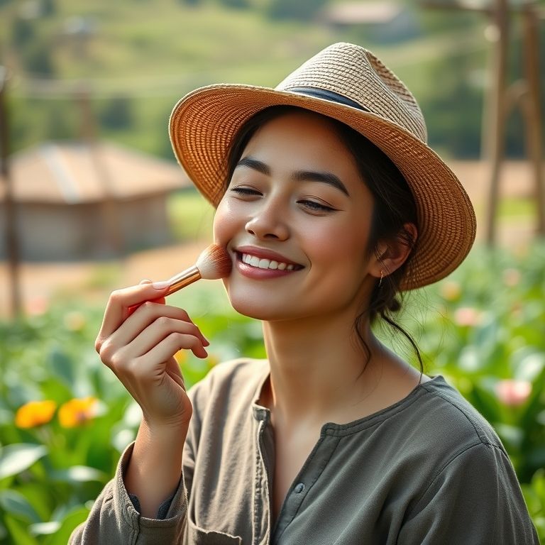 Aplicação de blush para um toque de saúde na maquiagem.