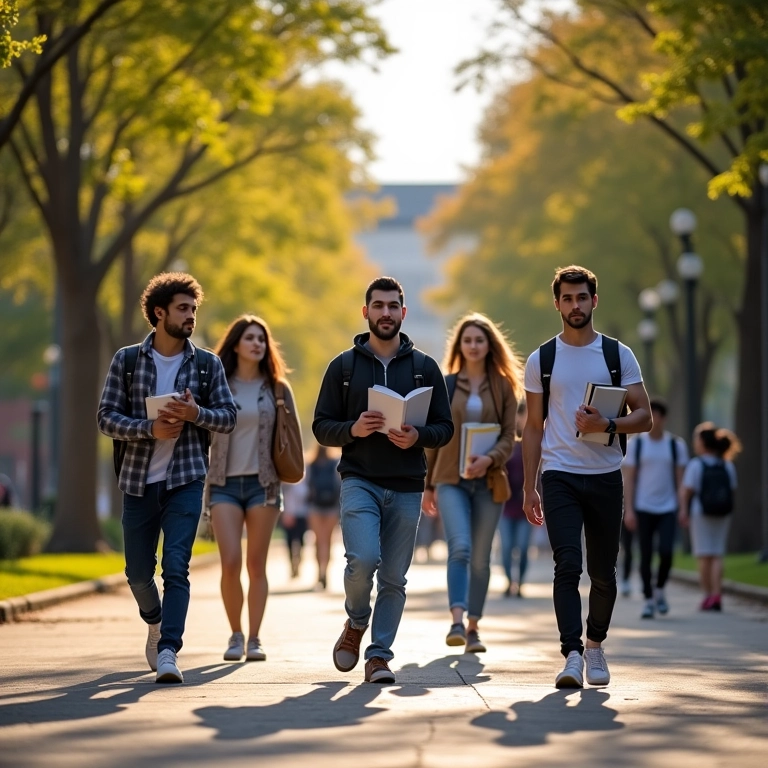 Campus universitário com estudantes engajados em projetos integradores.