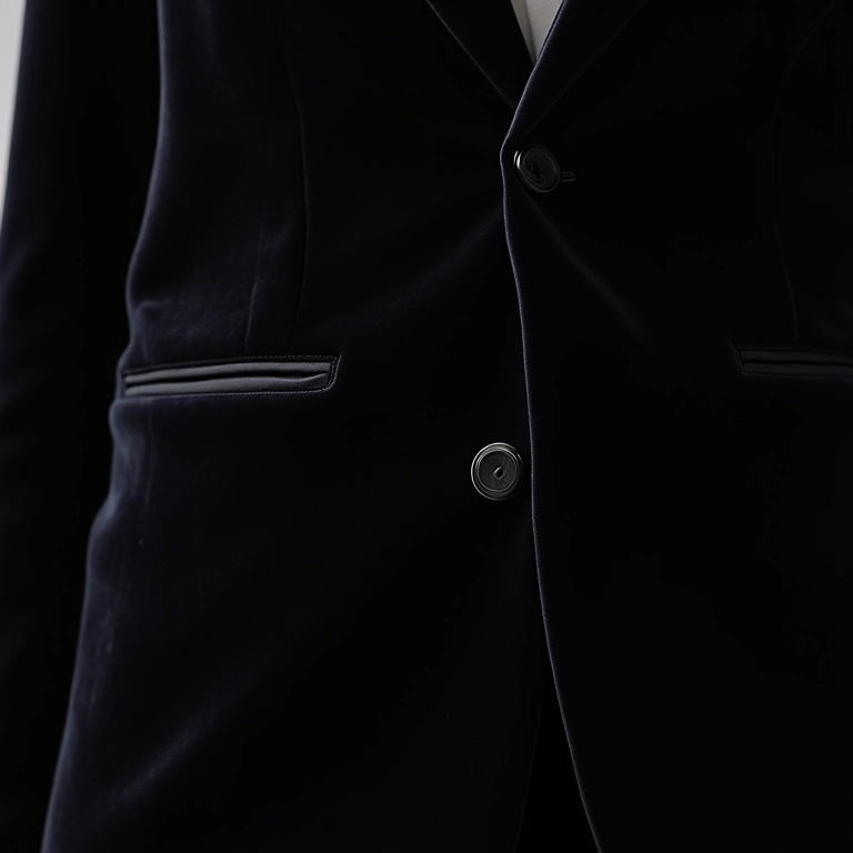 Close-up do blazer de veludo slim fit da Aramis, mostrando detalhes e textura.