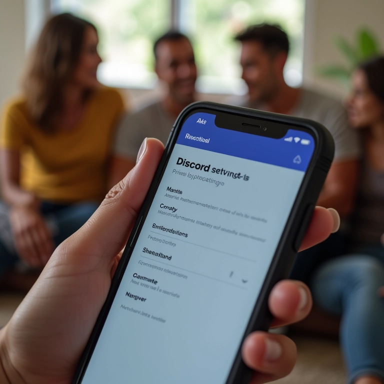 Configurações de privacidade do Discord em um smartphone.