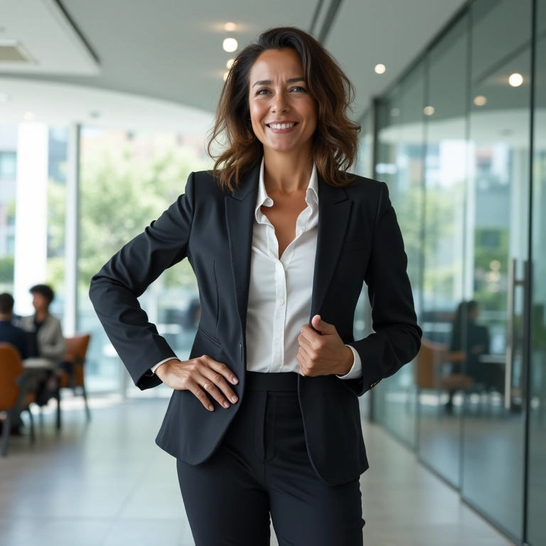Moda para consultores de viagem: o look do especialista Consultora de viagens elegante atendendo clientes em escritório moderno.