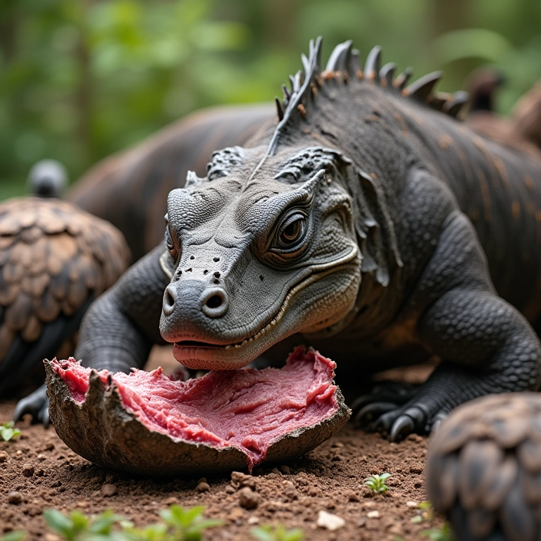 Dragão de Komodo se alimentando de uma carcaça de búfalo d'água.