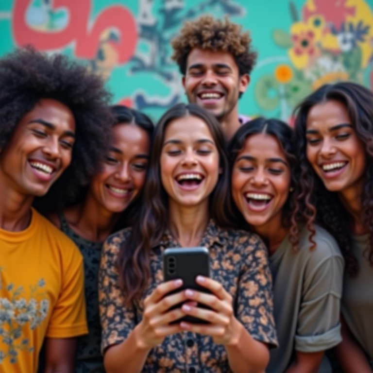 Jovens brasileiros assistindo vídeos no TikTok, demonstrando a popularidade dos vídeos curtos e desafios.