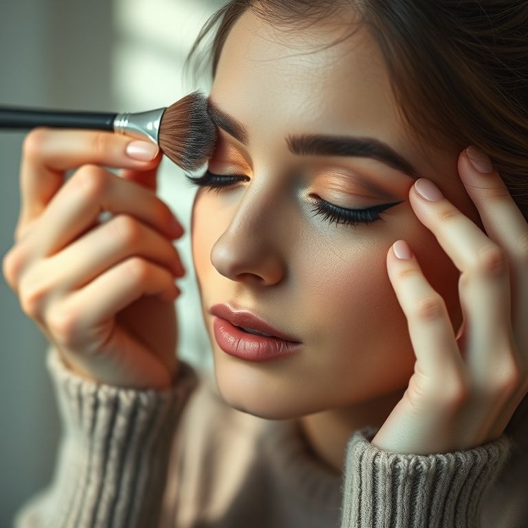 Maquiagem discreta e iluminada nos olhos.