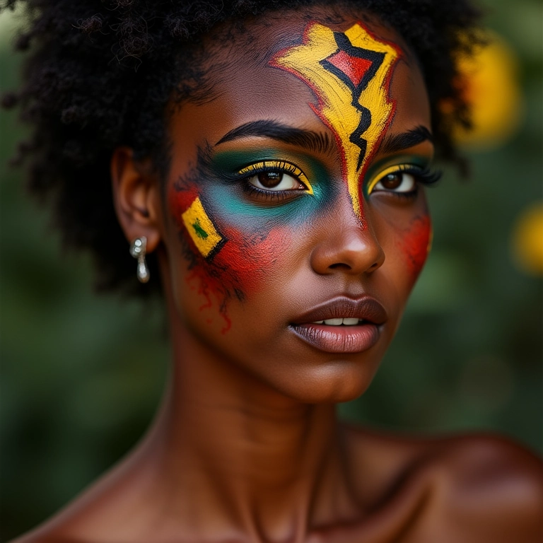 Maquiagem tribal com inspiração indígena para festival.