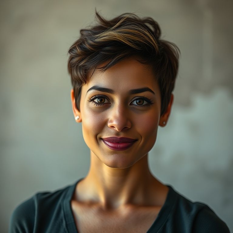 Pixie com volume no topo para rosto coração.