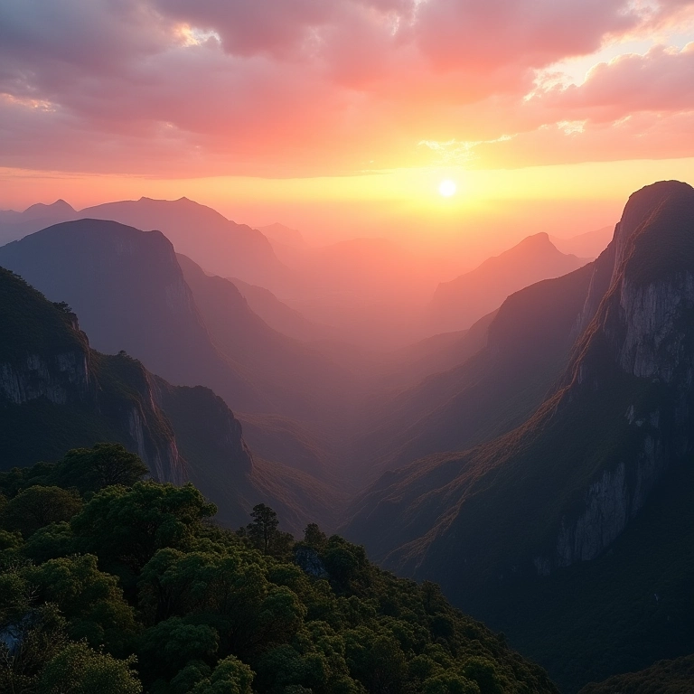 Fotos de Montanhas Lindas: Paisagens Vista panorâmica deslumbrante de montanhas brasileiras ao nascer do sol.
