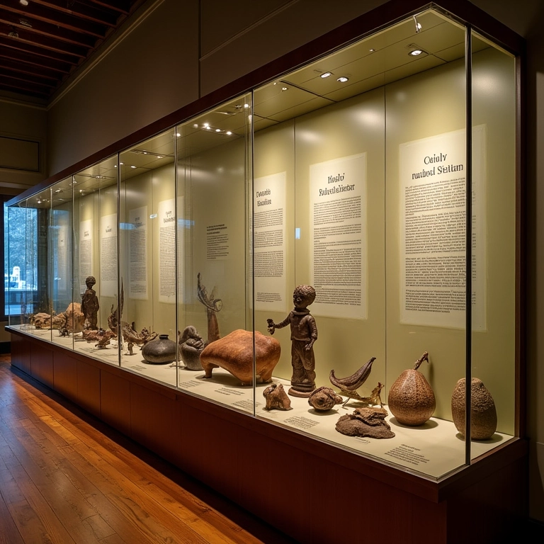 Vitrine com artefatos históricos em museu de Goiás Velho.