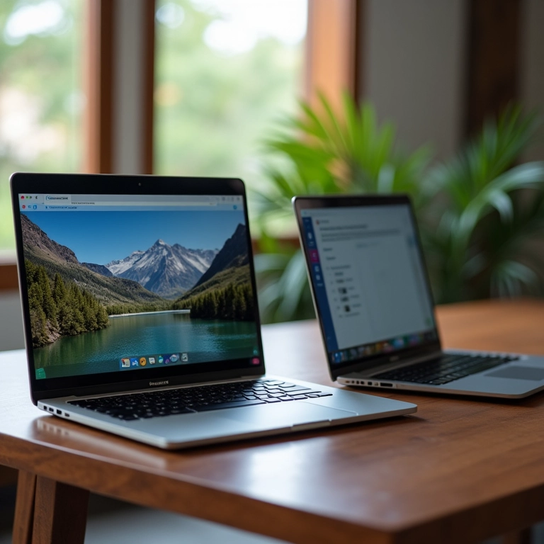 Zoom e Google Meet rodando simultaneamente em laptops.