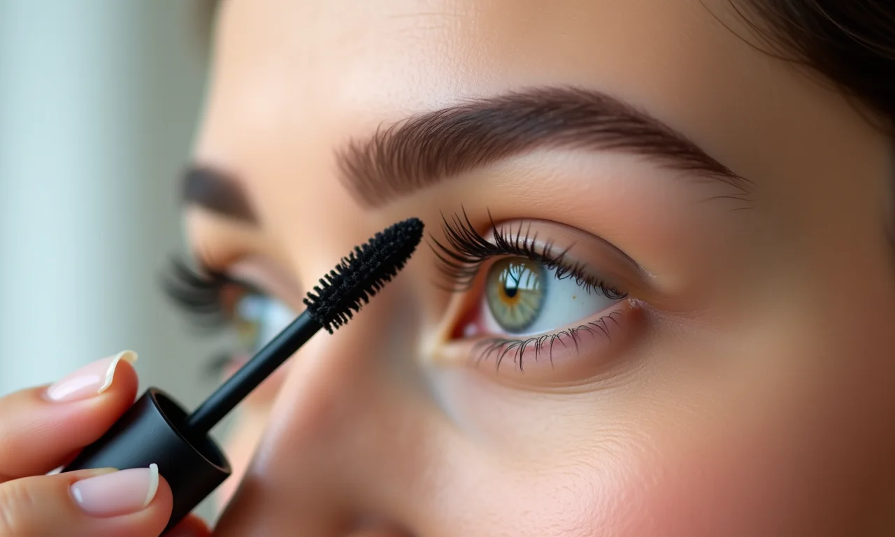 Aplicação de máscara de sobrancelha para um look natural e impecável.