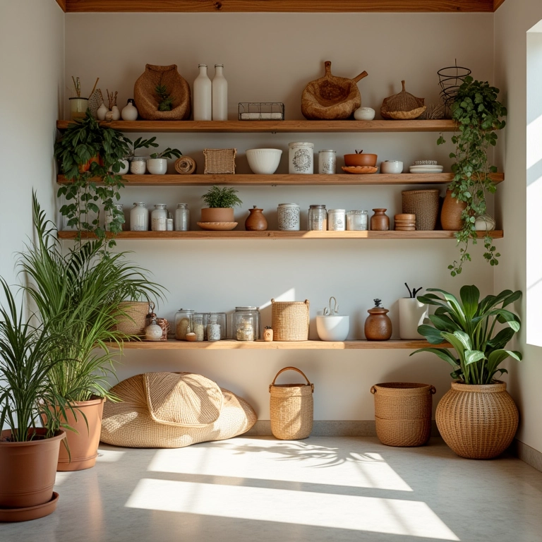 Área de armazenamento de produtos de limpeza bem iluminada.