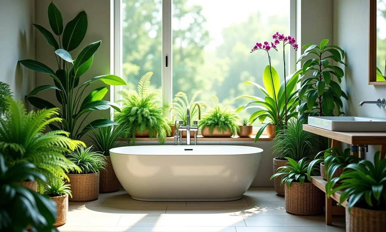 Banheiro com plantas para um ambiente de spa em casa.