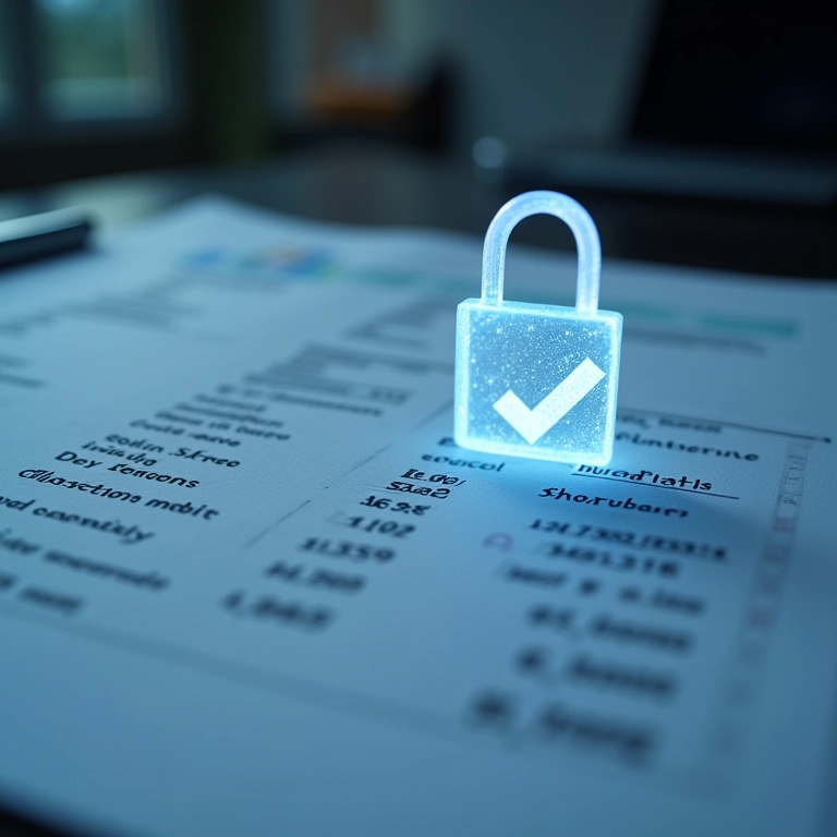Cadeado digital seguro sobre extrato bancário com débitos automáticos.