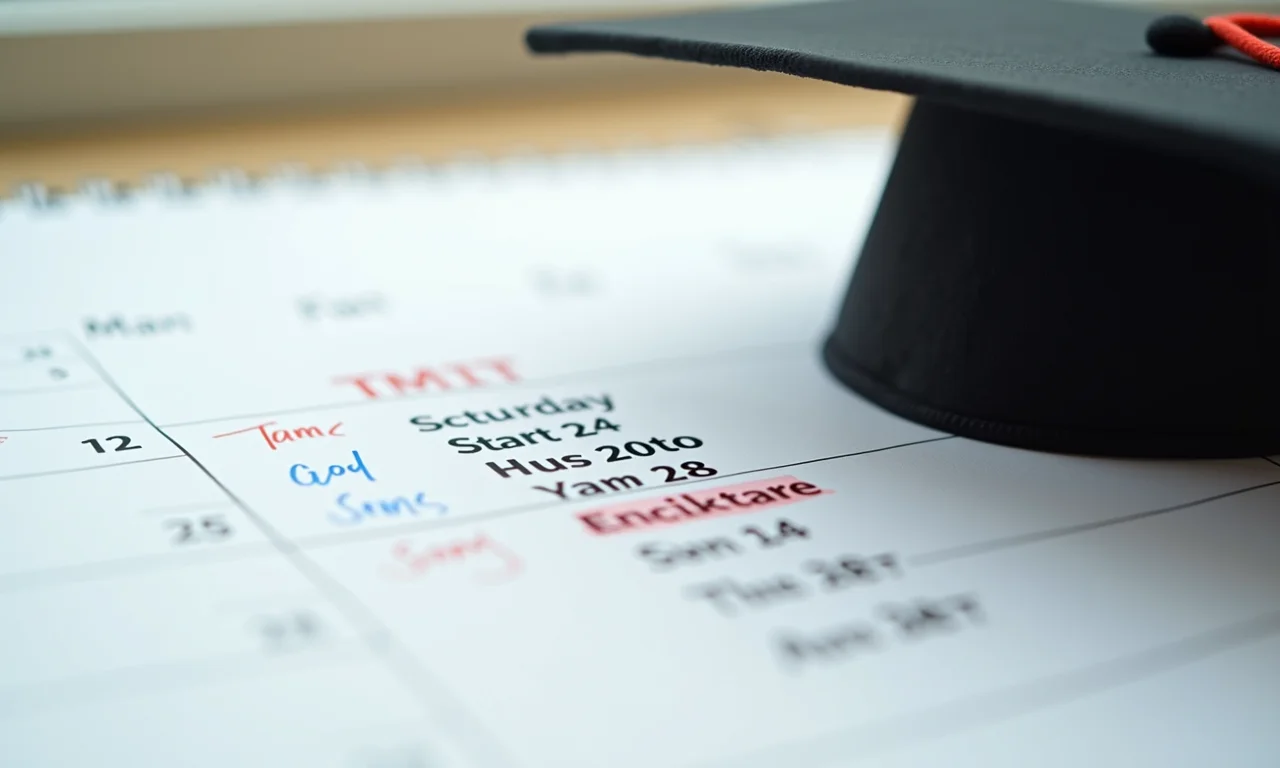 Calendário com dias de estudo marcados e um capelo, representando a remição por estudo.
