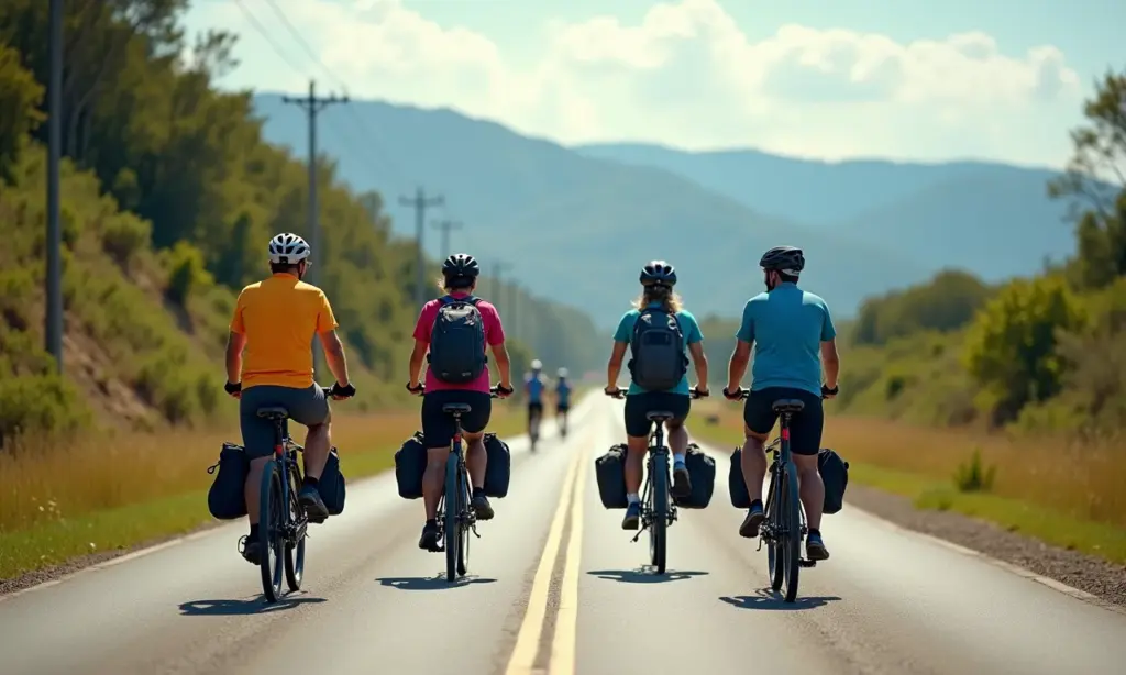 Ciclistas aproveitando um dia ensolarado em uma estrada no Brasil.