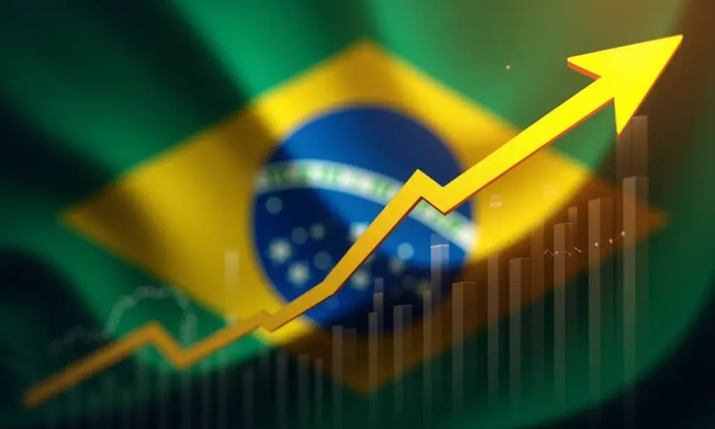 Gráfico de mercado de opções com cores da bandeira brasileira indicando crescimento.