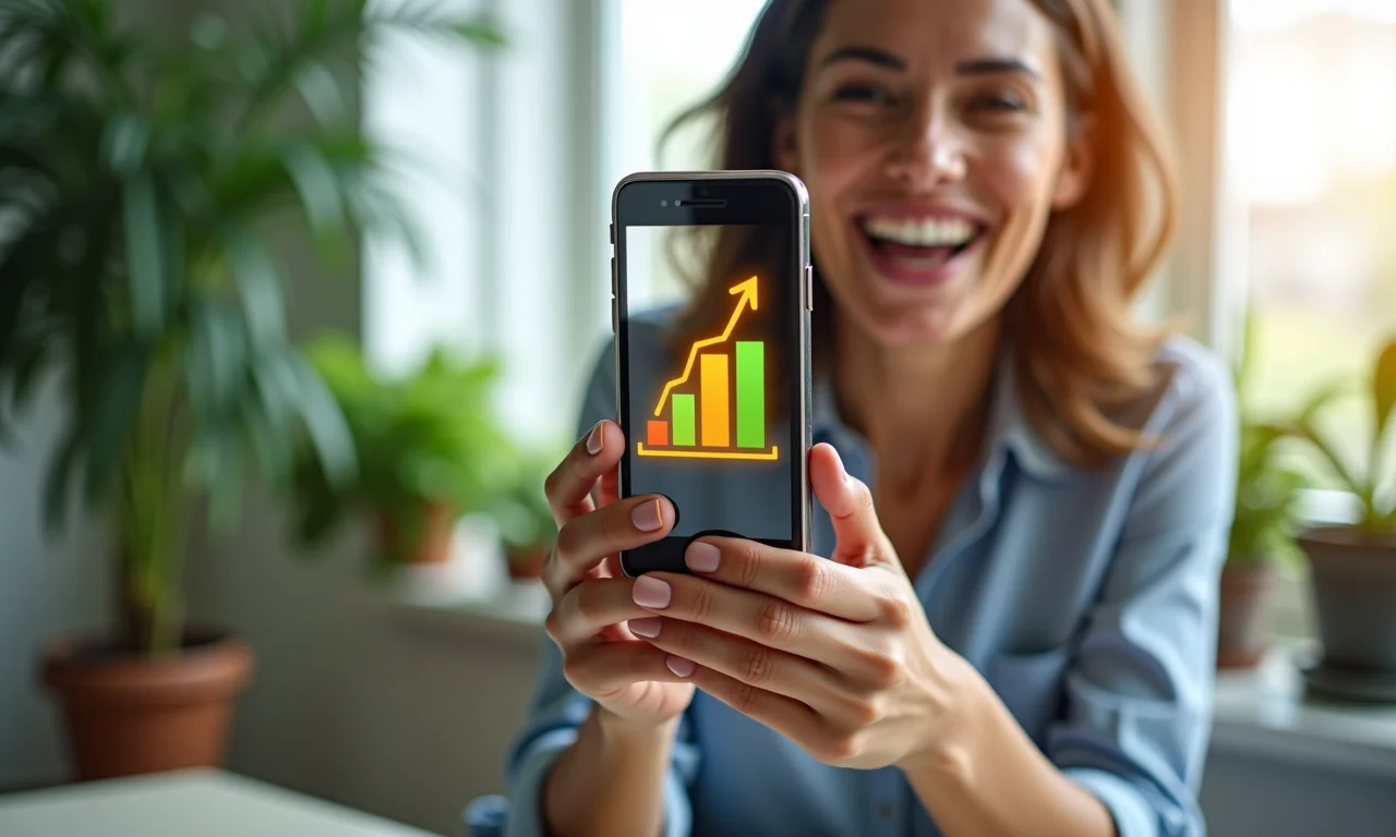 Gráfico de posicionamento de site no Google aumentando, exibido em um smartphone.