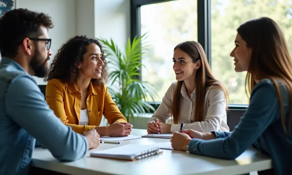 Fundos de Pensão Valem a Pena? Compare com a Previdência Grupo de brasileiros diversos discutindo opções de aposentadoria, incluindo fundos de pensão.