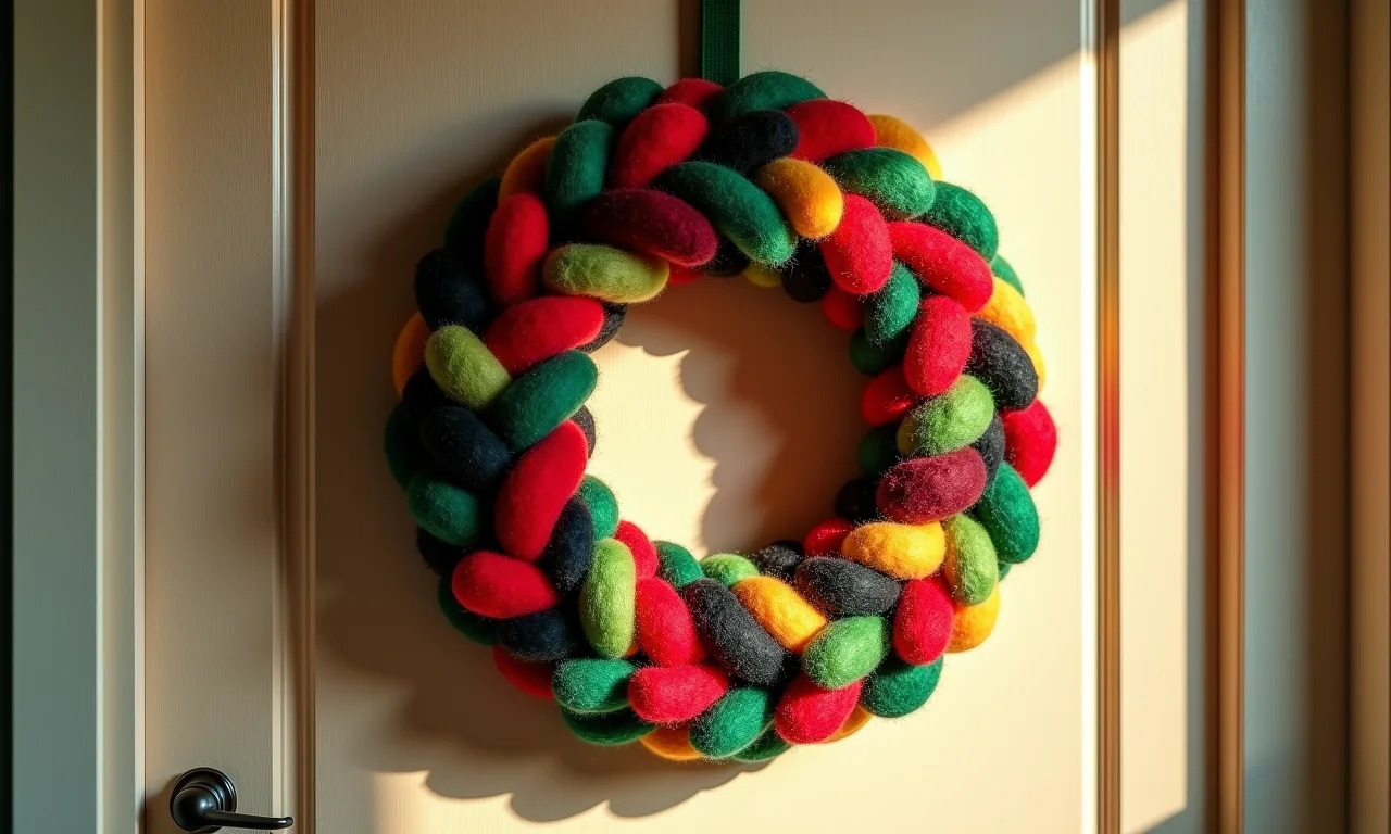 Guirlanda de Natal aconchegante feita de feltro colorido.