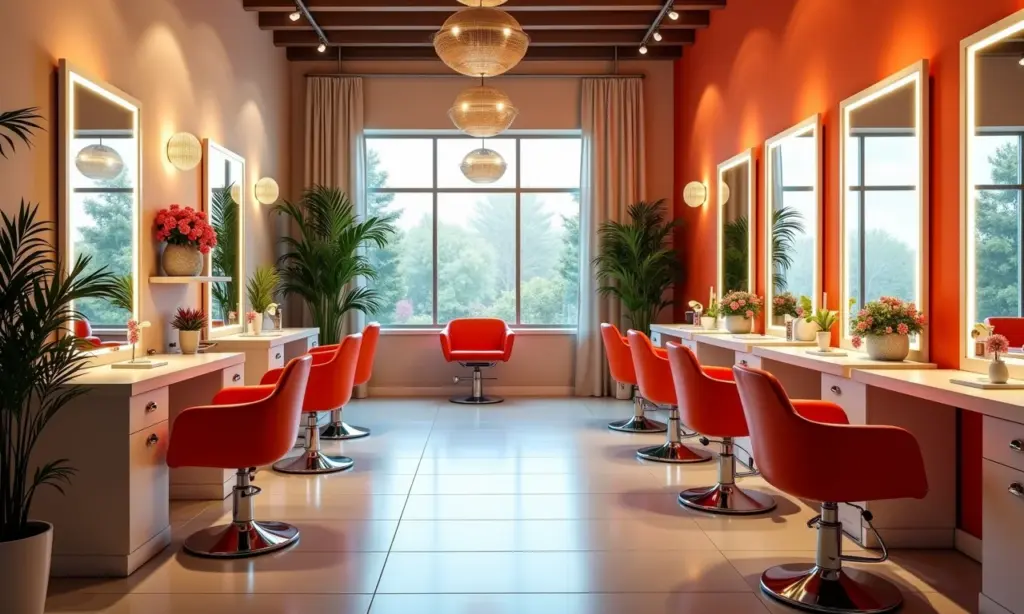 Decoração de Salão de Beleza: 20 Ideias Para Atrair Clientes Interior convidativo de um salão de beleza moderno e atraente.