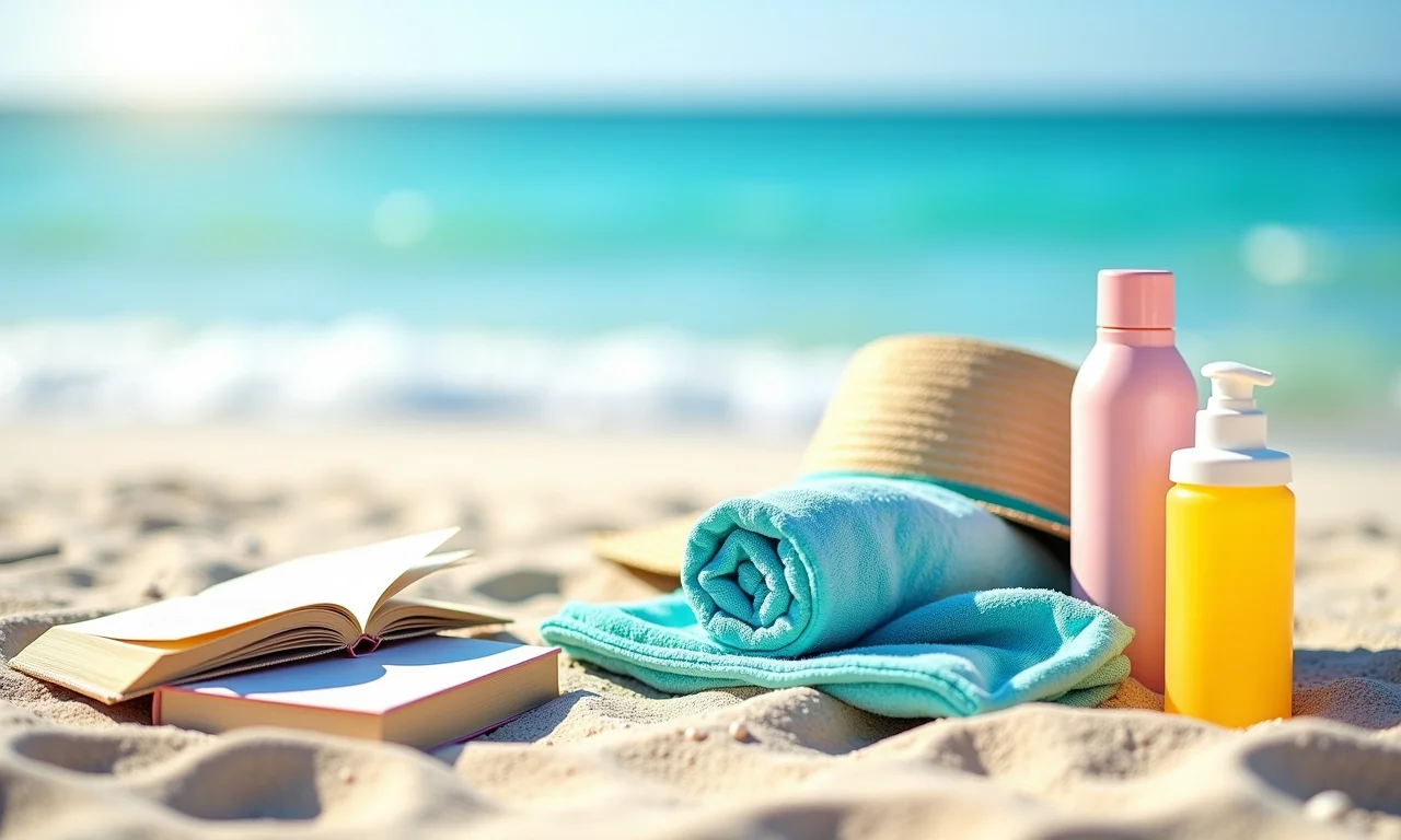 Itens essenciais para um dia confortável na praia de nudismo.