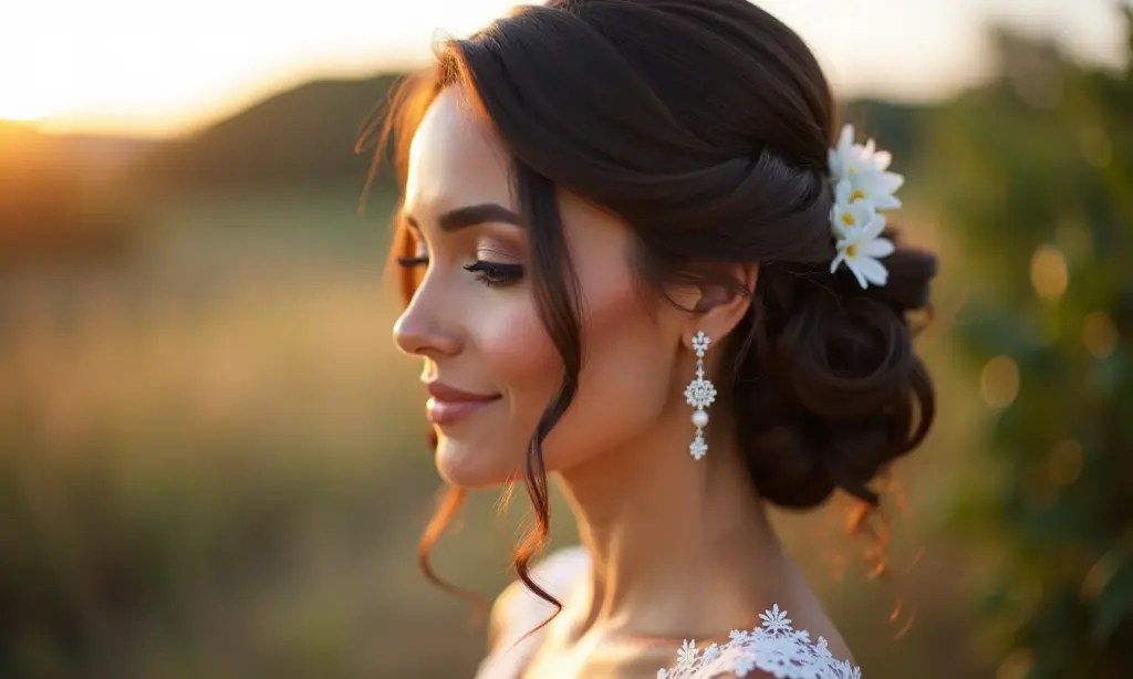 Penteados Para Madrinhas de Casamento: 30 Ideias Madrinha de casamento brasileira com penteado elegante e maquiagem natural.