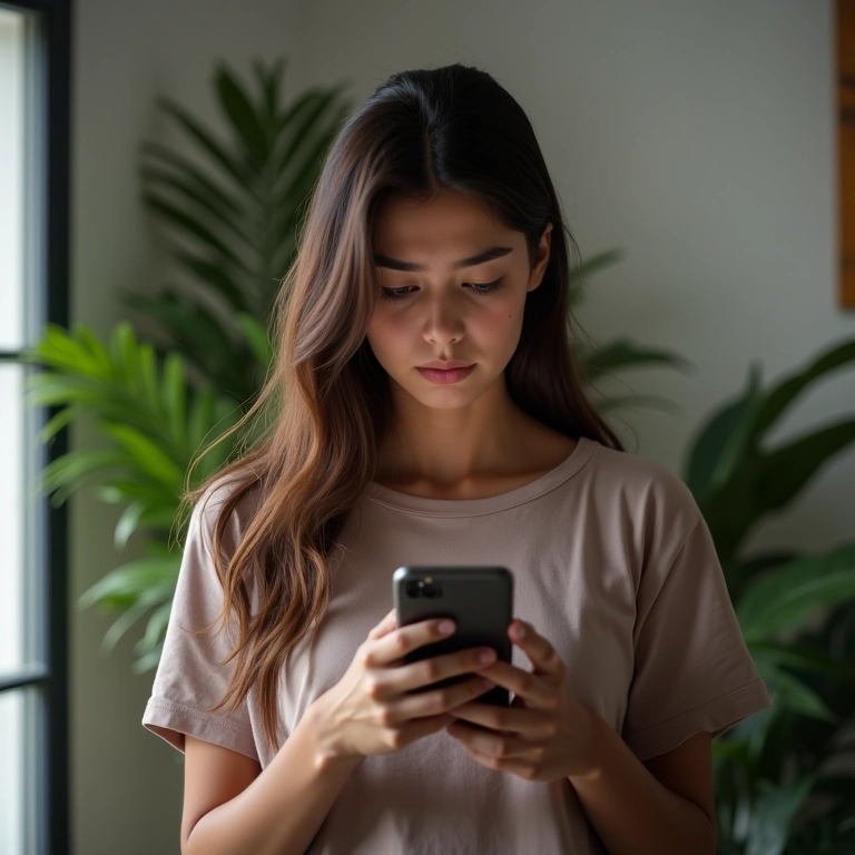 Ciberbullying: Como Proteger seus Filhos e Agir Legalmente Mãe preocupada olhando para o celular, pensando na segurança digital dos filhos.