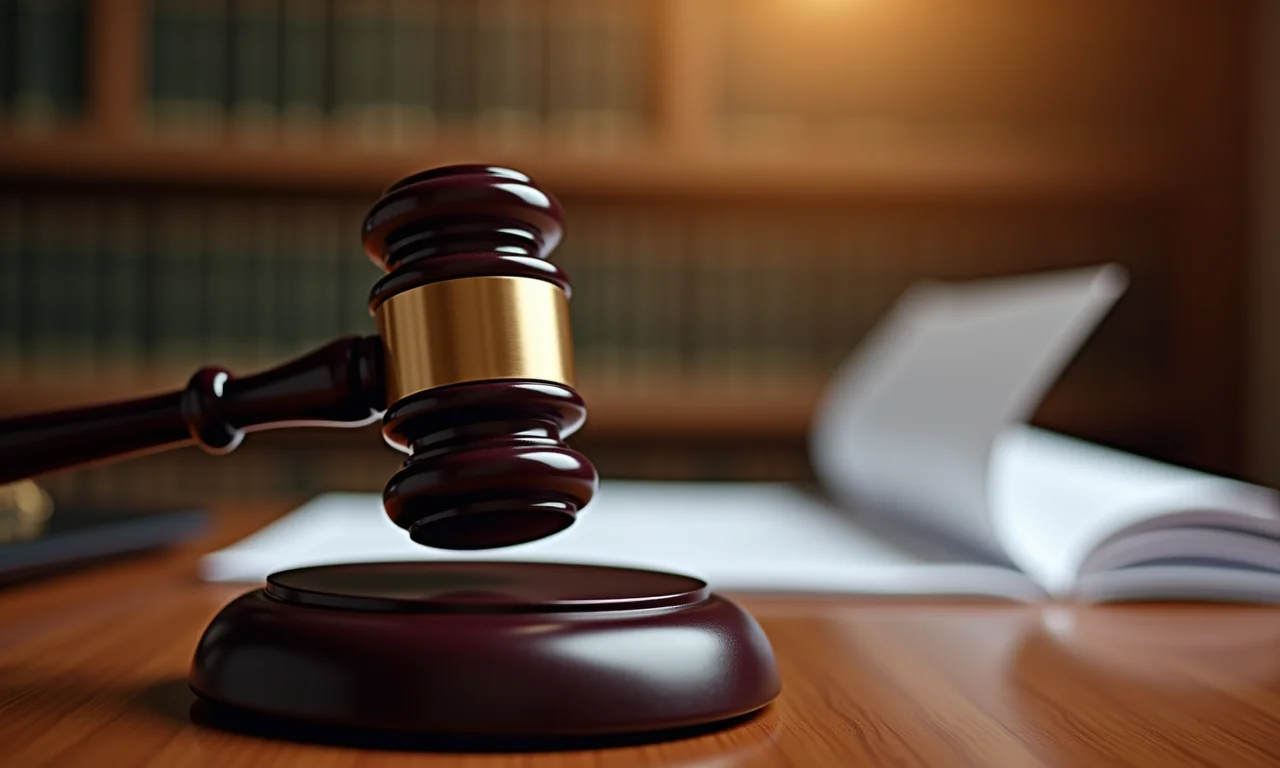 Martelo de juiz em tribunal, representando cobrança judicial.