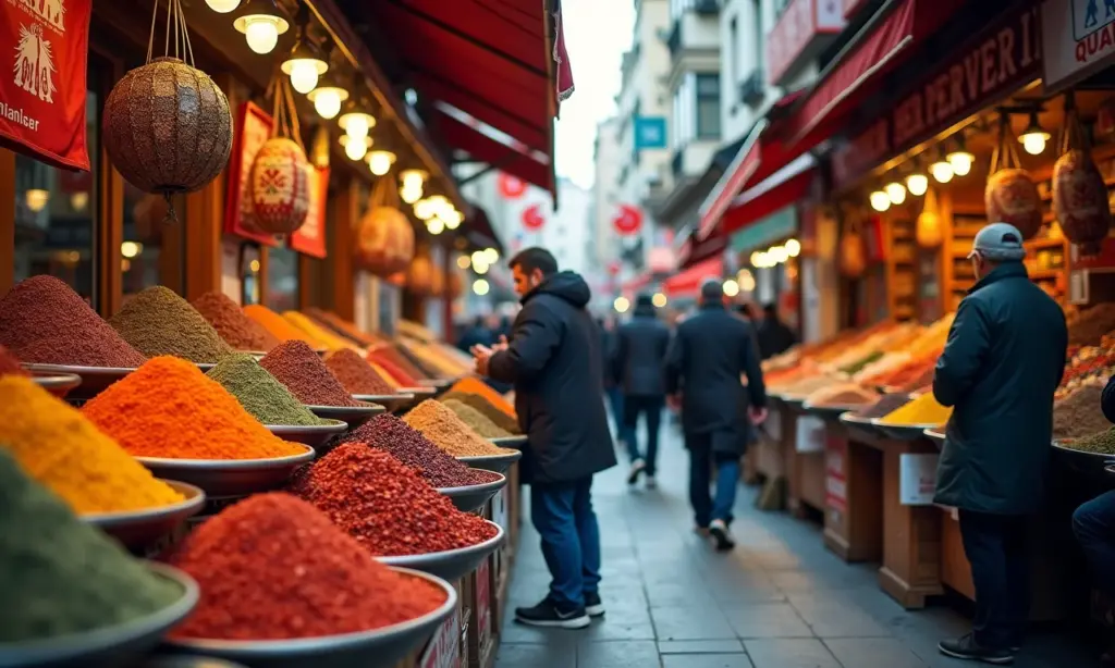 Mercado vibrante em Istambul, Turquia.