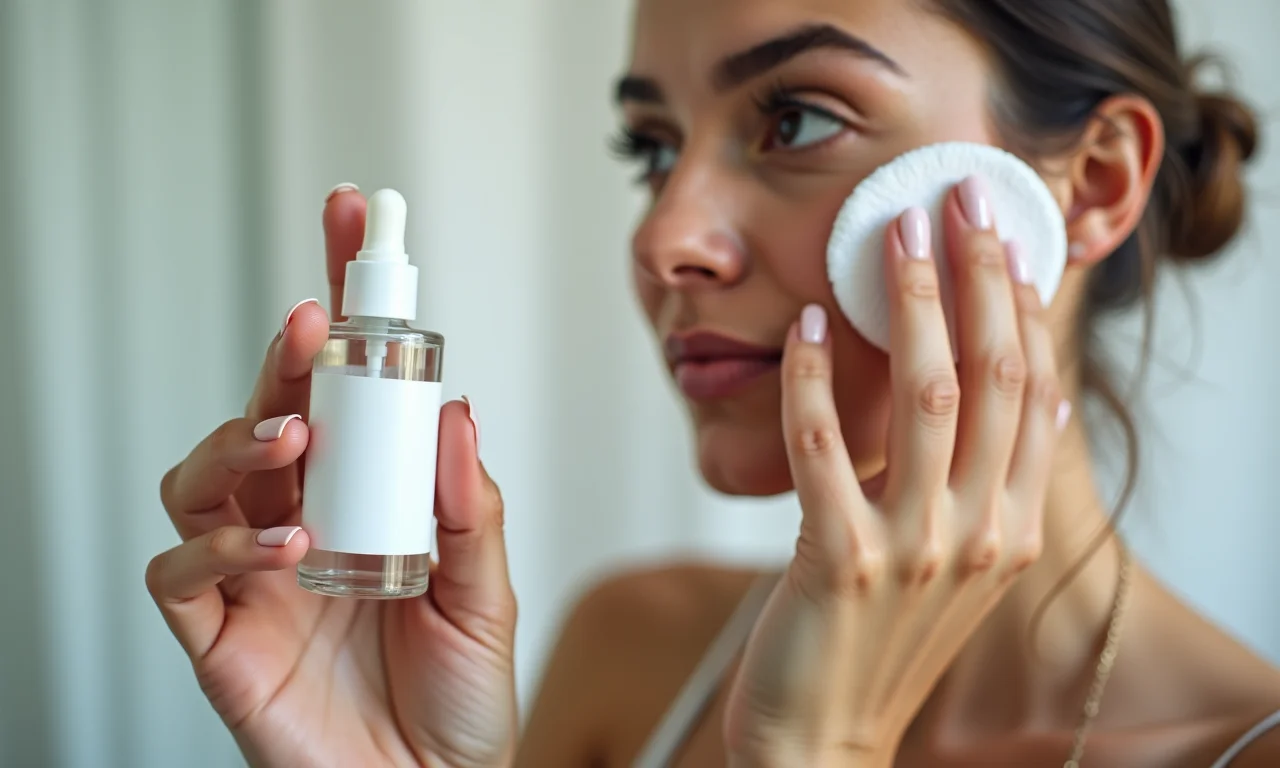 Mulher aplicando tônico facial para equilibrar o pH da pele.