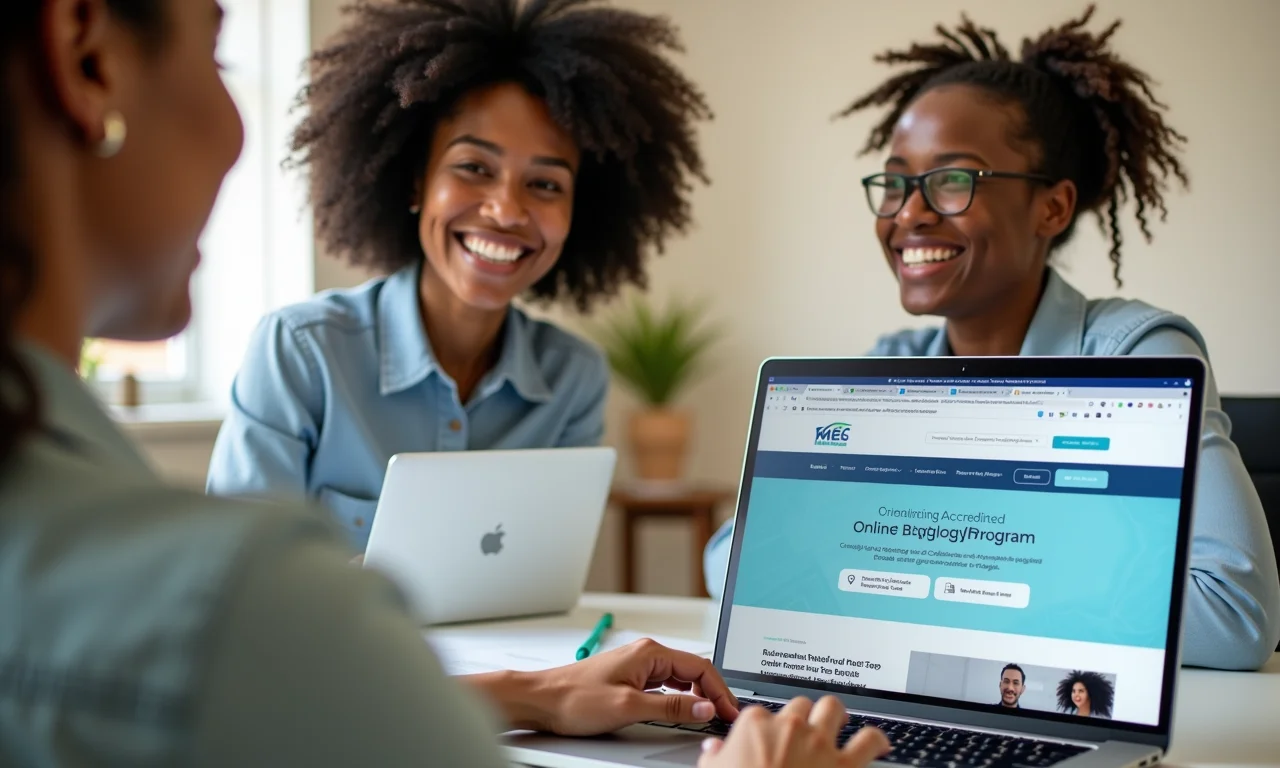 Mulher sorrindo com site do MEC aberto, pedagogia EAD reconhecida.
