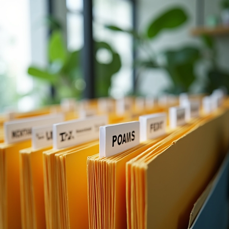 Pastas suspensas com etiquetas organizadas para a declaração de imposto de renda.