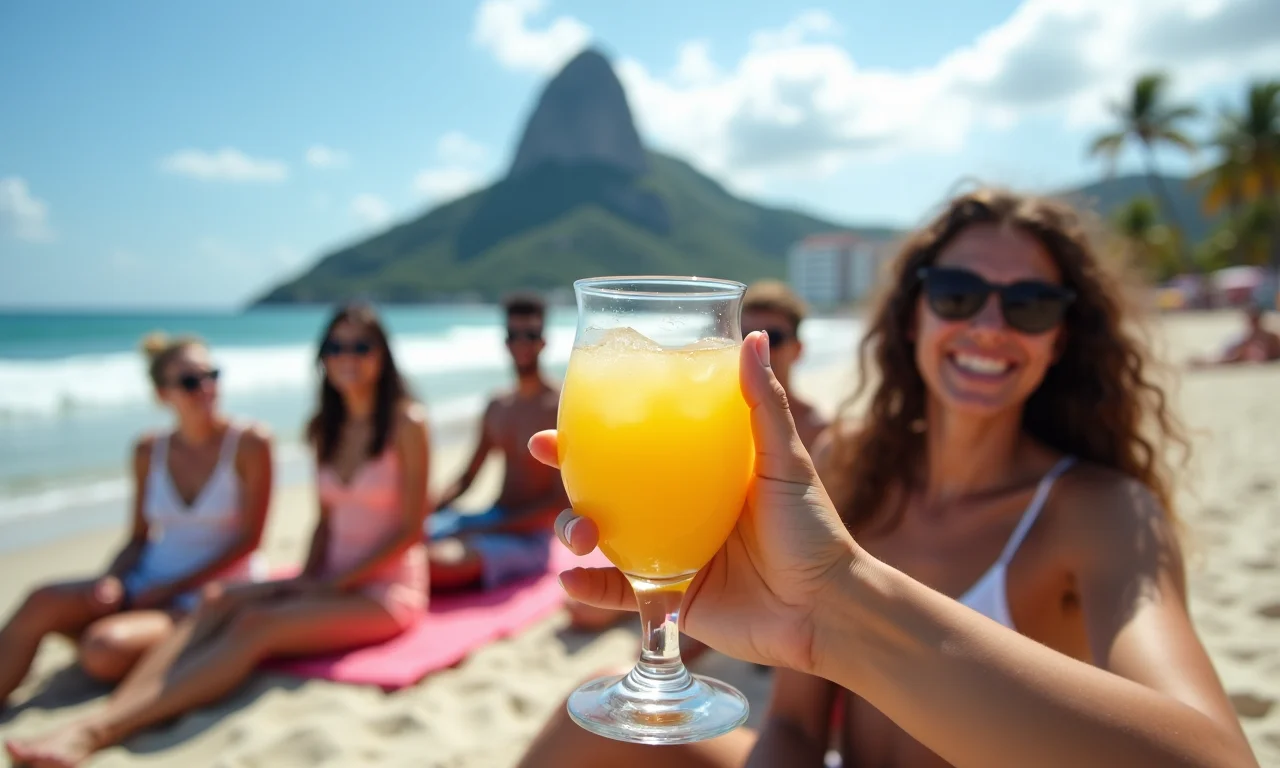 Praia no Rio de Janeiro com o Pão de Açúcar ao fundo, simbolizando a combinação de natureza e agito.