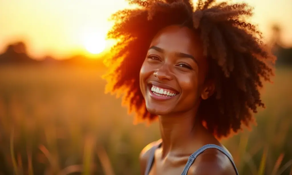 Fotos Mais Bonitas: Imagens Inspiradoras Retrato de uma mulher brasileira sorrindo na luz dourada do sol.