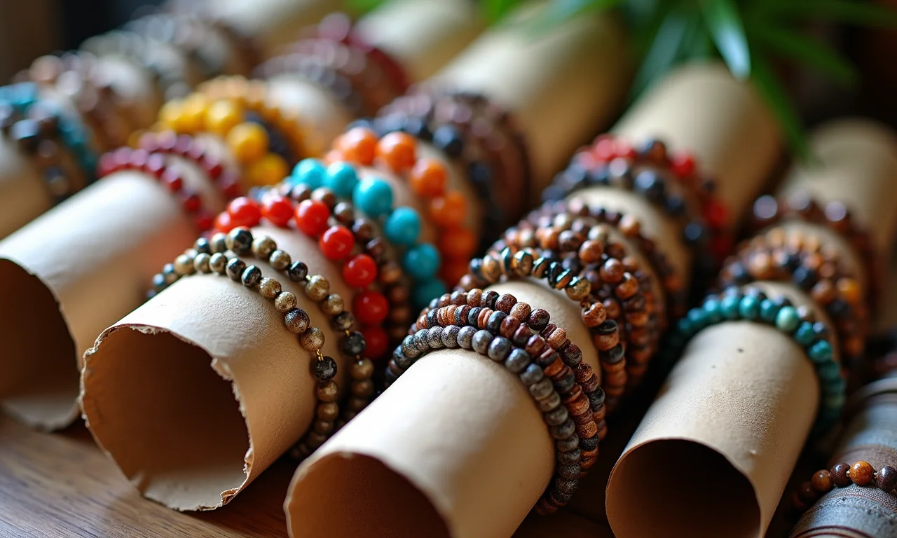 Rolos de papel toalha para guardar pulseiras.