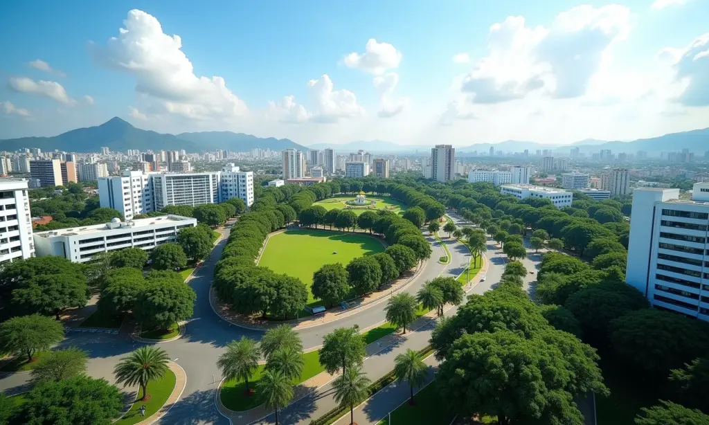 Vista panorâmica de Palmas, capital planejada do Tocantins, com sua arquitetura moderna e áreas verdes.