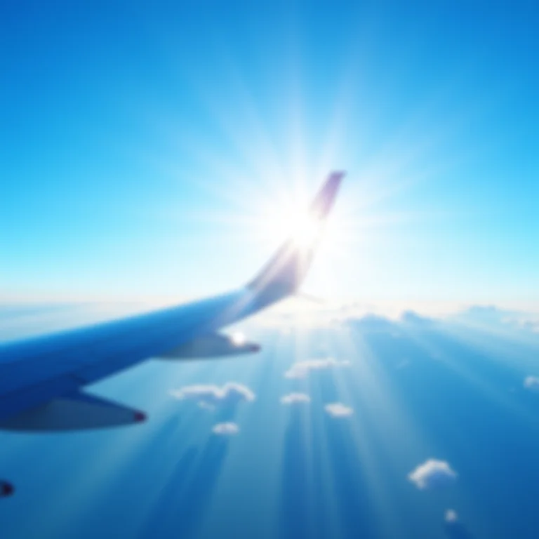 Asa de avião cortando o céu azul