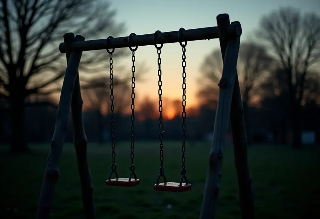 Abandono afetivo gera indenização? Entenda a responsabilidade civil Balanço vazio em parque ao entardecer, representando abandono afetivo