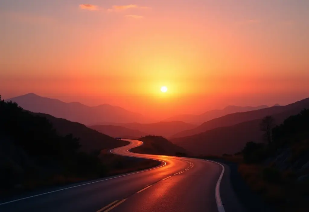 Mapa Rodoviário SP: O segredo para viajar sem imprevistos Estrada sinuosa ao nascer do sol em SP