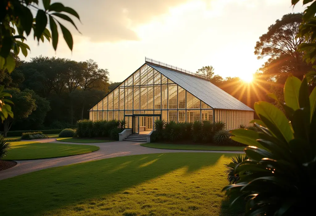 Jardim Botânico de Curitiba: O segredo por trás da estufa icônica Estufa do Jardim Botânico de Curitiba sob a luz dourada do pôr do sol