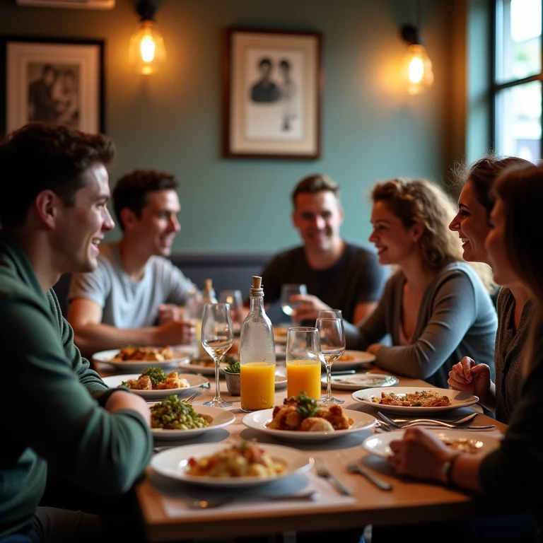 Grupo de pessoas jantando em restaurante local em Boston