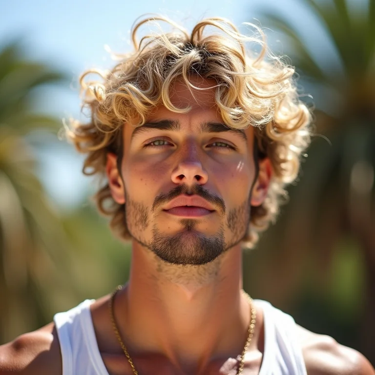 Homem branco com fade cacheado para um visual moderno