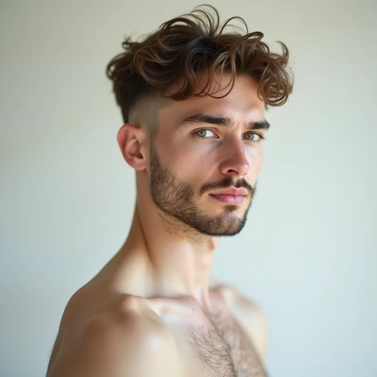 Homem branco com undercut cacheado para um visual moderno