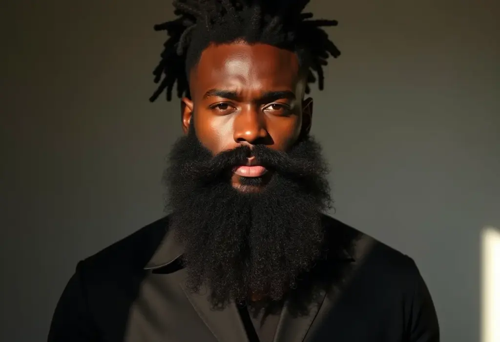 Homem negro com barba longa e bem cuidada