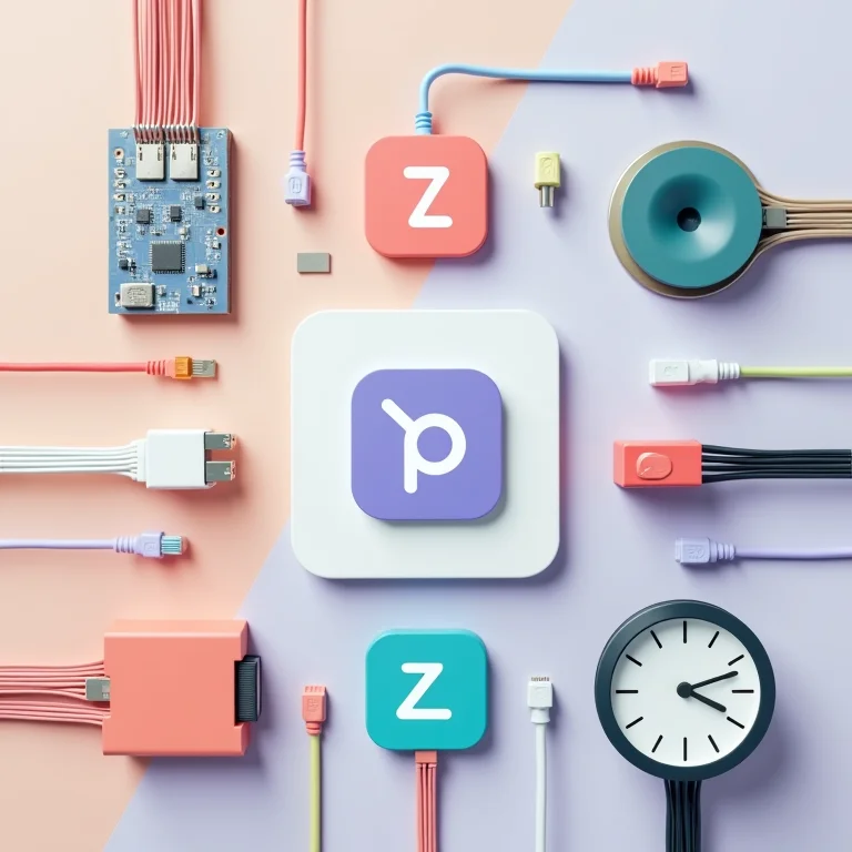 Ícones de aplicativos de automação dispostos em um flat lay criativo